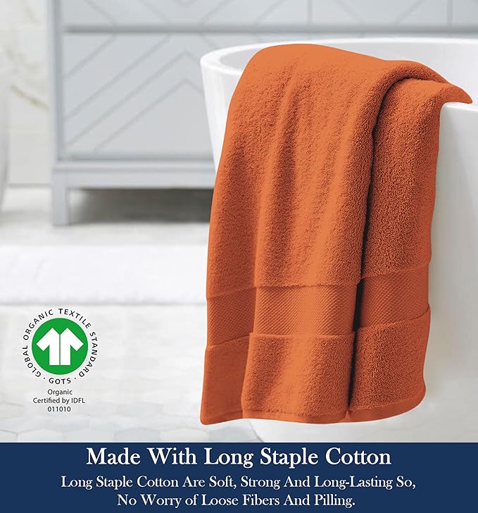 Delara Organic Cotton Luxuriously Plush Bath Sheet Pack of 4 | GOTS & OEKO-TEX Certified | Premium Hotel Quality Towels | Feather Touch Technology|650 GSM Long Staple|Soft, Quick Dry & Ultra-Absorbent