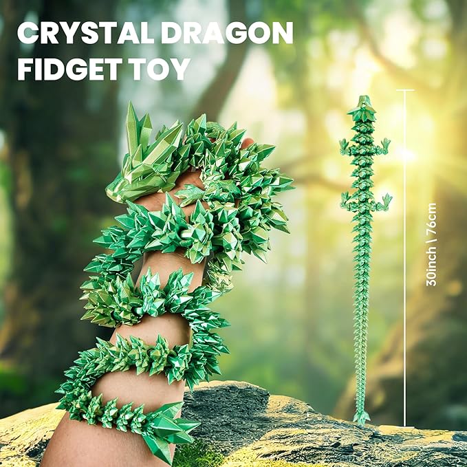 30'' 3D Printed Dragon - 3D Printed Toys, Articulated Crystal Dragon Large Rainbow Animal Fidget Toy, Decor Huge Dragons Collectible Figurines(Laser Green,30inch)