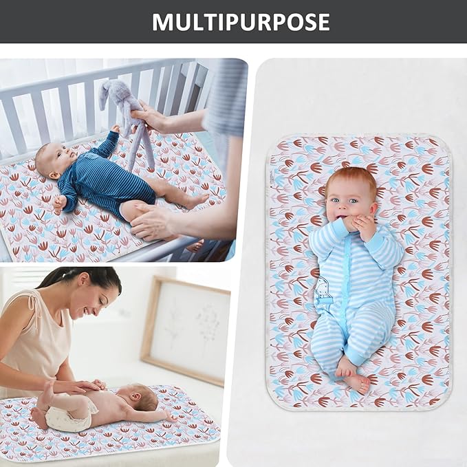 Baby Diaper Changing Pad, 21 5/8" x 31.5" Waterproof Changing Pad Liners - Reusable Soft and Absorbent Portable Changing Mat(Tulip1PCS)