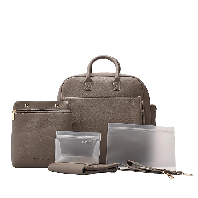 Ayla & Co Full-Size Diaper Bag Backpack, Baby Essentials Cross-Body Changing Bag for Baby Girl/Boy Convertible Straps Portable Tote Bag, Baby Changing Pad, Insulated Pockets & Pouch, Pebble