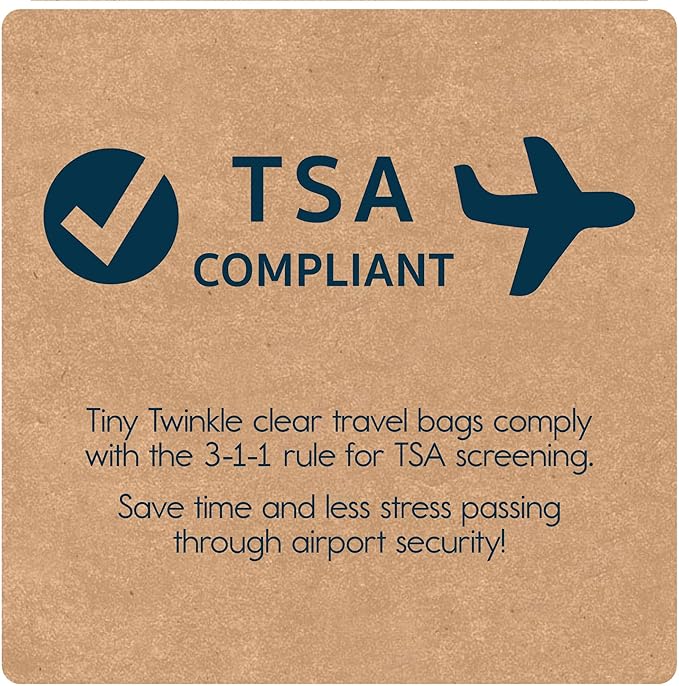 Tiny Twinkle Mess-Proof Travel Bags | TSA Airline Compliant, Zipper Closure, Clear Front Pouch, Diaper Bag Packing, Toiletry or Makeup Cosmetics Organizer