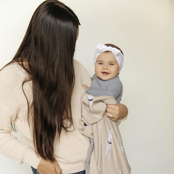 Knit Baby Swaddle Blanket - 100% Luxury Cotton Soft Cozy Receiving Swaddle Crib Stroller Blanket for Shower Gift Registry for Newborns, Infants, Toddlers (Llama - Grey)