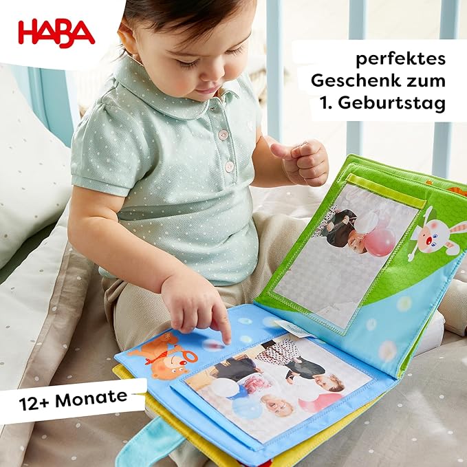 HABA My First Photo Album - Soft Fabric Baby Book, Baby Album Fits (8) 4"x6" Photos, Sensory Toys for Babies, Baby Books 12-18 Months & Up