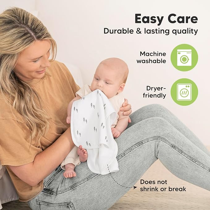 5-Pack Muslin Burp Cloths Baby Boy, Girl - Very Absorbent Baby Burp Cloth Rags, 8-Layers Viscose Derived from Bamboo Cotton Muslin Towel, Super Soft Spit Up Rags, No Shrink Washcloths (Nordic)