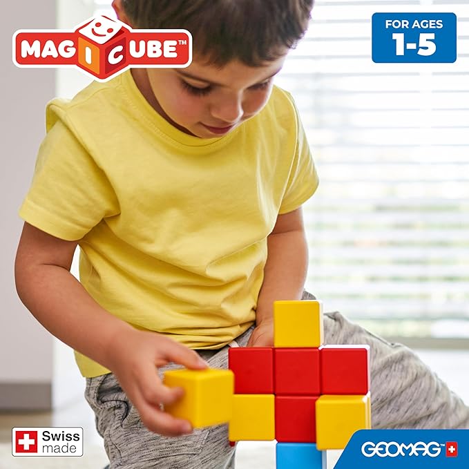 Geomag Magicube 64pcs Magnetic Blocks - Magnetic Building Blocks for Toddlers 1-3, Montessori Toys for 1+ Year Old, Autism Sensory Product, Magnets for Kids