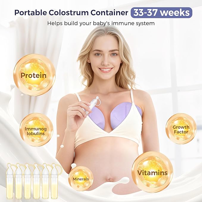 Breastfeeding Essentials Kit for New Moms,Gift Set with Reusable Hot&Cold Breast Therapy Packs/Breastmilk Storage Bags/Silicone Colostrum Collectors for Baby Essentials 58Pcs (Purple)