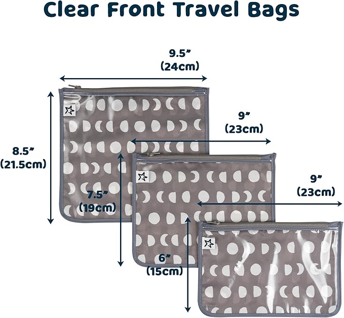 Tiny Twinkle Mess-Proof Travel Bags | TSA Airline Compliant, Zipper Closure, Clear Front Pouch, Diaper Bag Packing, Toiletry or Makeup Cosmetics Organizer
