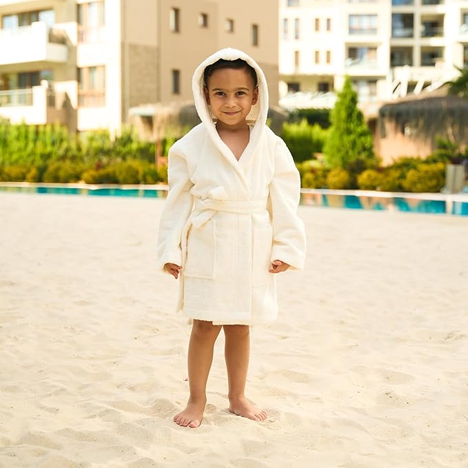 BAGNO MILANO Kids Organic Turkish Cotton Hooded Beach Cover-Up Towel, GOTS Certified, for Boys and Girls (Cream, 3-4 Years)
