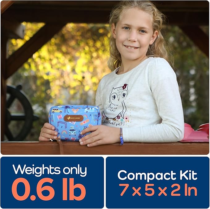 KeepGoing Travel First Aid Kit for Kids – 130 Pc. for Car, Home, Purse, Diaper Bag & Backpack with Latex-Free Bandages - Mini First Aid Kit Travel Size TSA-Approved