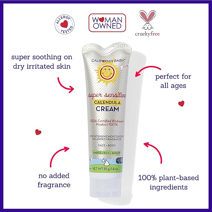 California Baby Calendula Cream (Unscented) | 100% Plant-Based Moisturizer | Soothing Unscented Baby Lotion | Hypoallergenic Lotion | 1.8 oz / 51g