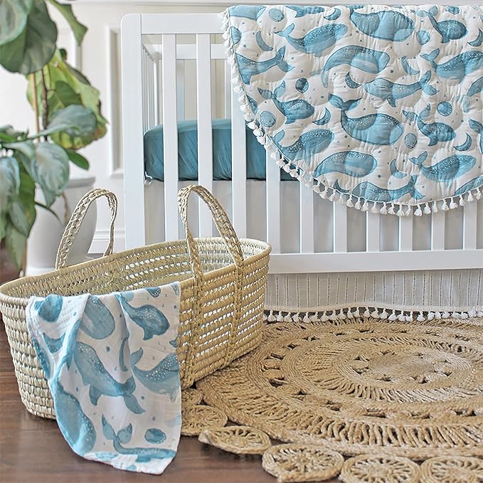 Crane Baby 100% Cotton Muslin Swaddle Blanket, Caspian Ocean - Set of 2, 47" x 47" - Swaddles for Newborns & Babies