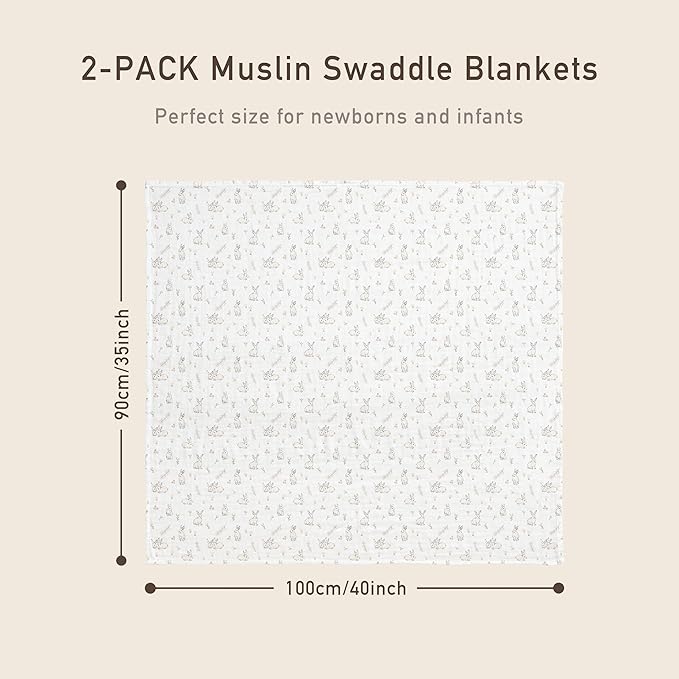 GLLQUEN BABY Muslin Swaddle Blankets Breathable Receiving Blankets (35" x 40") 2-Pack Soft Baby Blankets for Girls and Boys Newborn Essentials Muslin Burp Cloths Swaddle Wrap Gift(Looking for Spring)