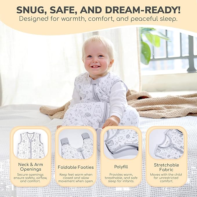 Mama Cheetah Toddler Sleep Sack with Feet 2T, 2.5 TOG Organic Cotton Baby Sleeping Bag with Legs, Baby Wearable Blankets for Walkers w/ 2-Way Zipper, Baby Sleep Sack for Girls Boys, Medium