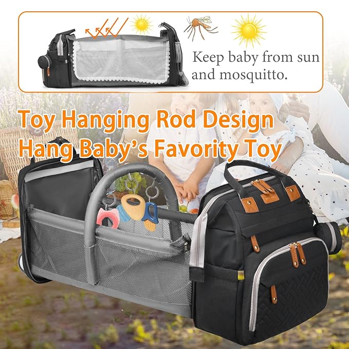Baby Diaper Bags with Changing Station, Waterproof Diaper Bag Backpack for Moms Dads with USB Charging Port, Baby Shower Gifts, Large Capacity diaper backpack, Black