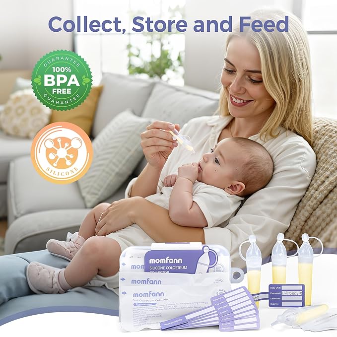 Breastfeeding Essentials Kit for New Moms,Gift Set with Reusable Hot&Cold Breast Therapy Packs/Breastmilk Storage Bags/Silicone Colostrum Collectors for Baby Essentials 58Pcs (Purple)