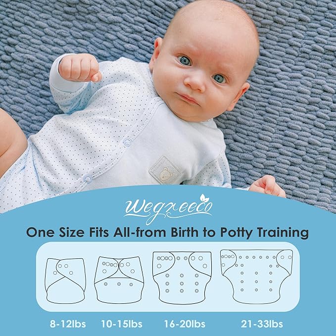 wegreeco Cloth Diapers 5 Pack with 5 Inserts, Washable Cloth Diapers for Babies, One Size Adjustable Reusable (Fresh Animal)