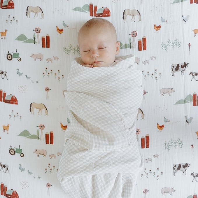 Little Unicorn Premium Cotton Swaddle Baby Blanket | Breathable Fabric | for swaddling, Play, Nursing & More (Tan Gingham)