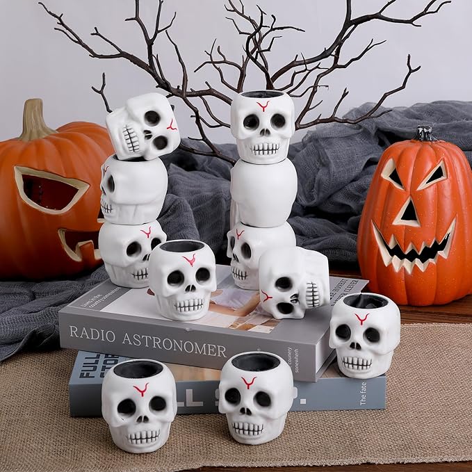 Tlswshsy 12 Pcs Halloween Skull Squishy Toy, Stretchy Skull Relieve Stress Fidget Toys, Squeeze Sensory Ghost Toys for Halloween Party Decoration Trick or Treat Office Toy