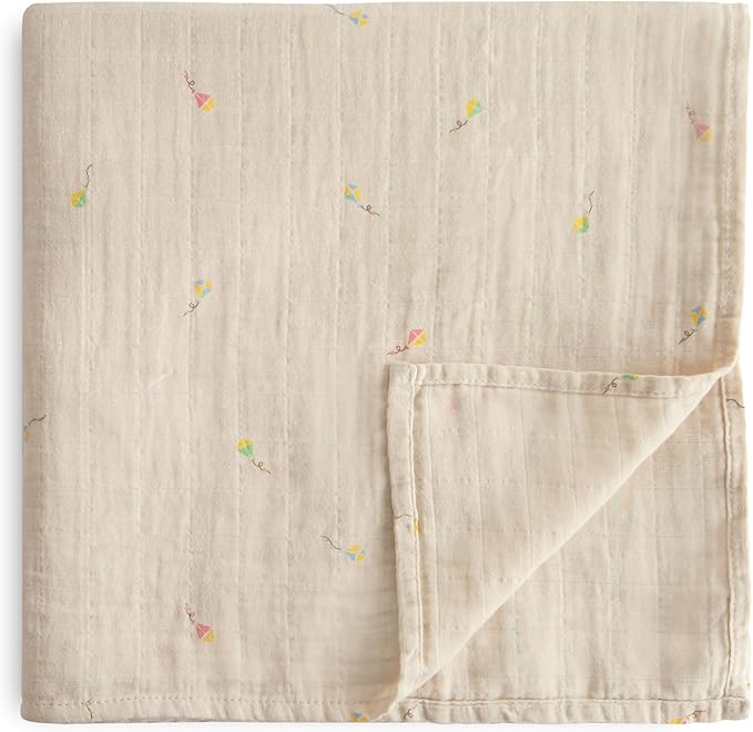 mushie Muslin Baby Swaddle Blanket | 100% Organic Cotton (Kites)