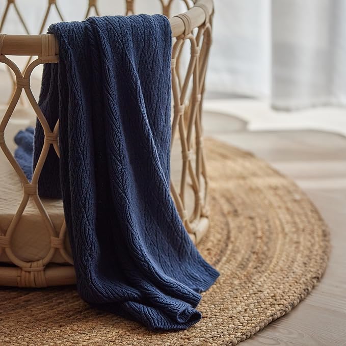 Knitted Organic Cotton Baby Blanket- Swaddle Blanket, 30" x 40" Soft Receiving Blanket for Newborn(North Sea Blue)