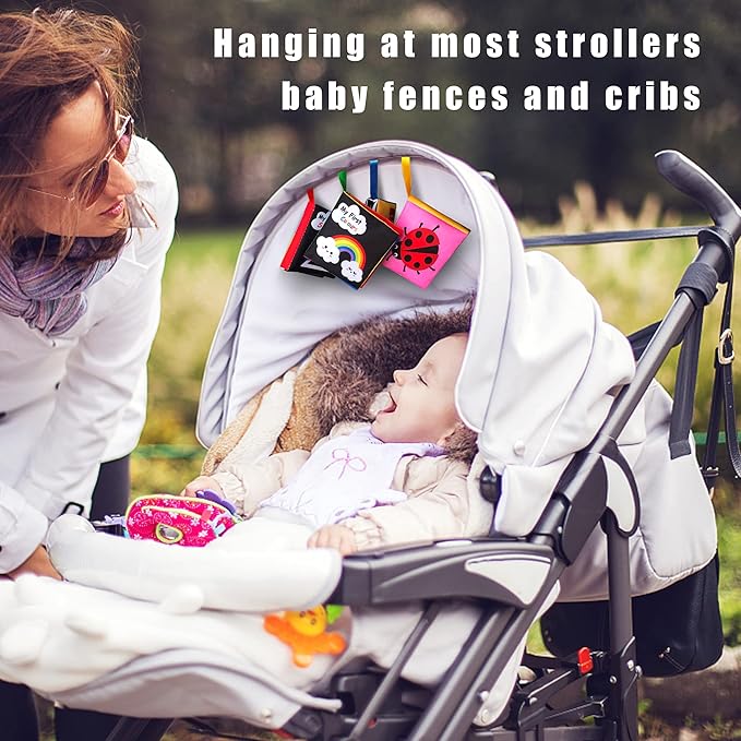 Soft Cloth Baby Book Toy 0-6 Months, Black White Baby Learning Book(Pack of 4),Touch and Feel Crinkle Infants 6-18 Months,Early Educational Toy 0-3, Gift for Babies Infants