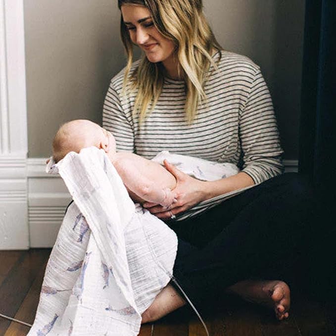 Little Unicorn Premium Cotton Swaddle Baby Blanket | Breathable Fabric | for swaddling, Play, Nursing & More (Narwhal)