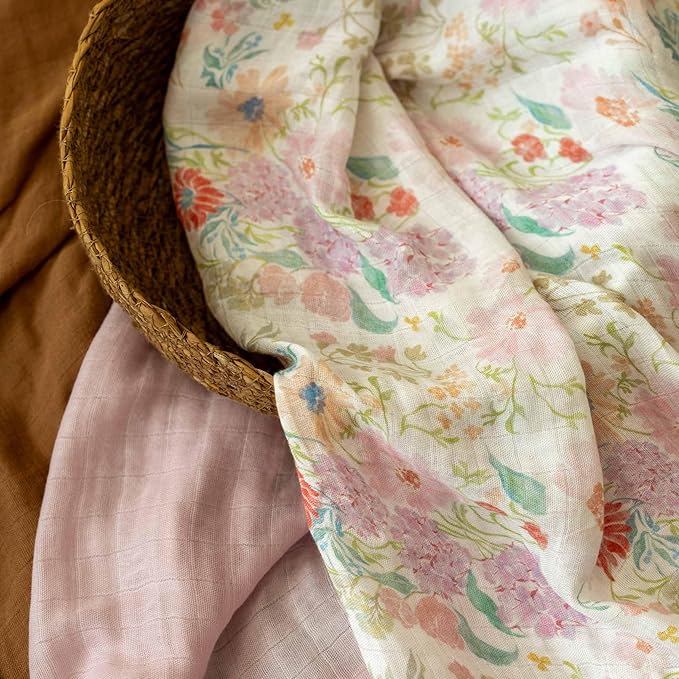 GLLQUEN BABY Muslin Swaddle Blankets Breathable Receiving Blankets (35" x 40") 2-Pack Soft Baby Blankets for Girls and Boys Newborn Essentials Muslin Burp Cloths Swaddle Wrap Baby Gift(Floral Dream)