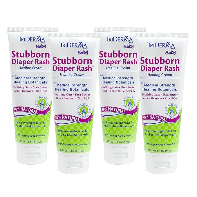 TriDerma MD Baby Stubborn Diaper Rash Healing Cream, Healing for Hard-to-Heal Diaper Rash, Treat and Prevent Diaper Rash and Seal Out Wetness, Non-Greasy Diaper Rash Ointment, 4.0 oz each, 4 Pack