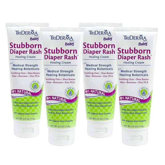 TriDerma MD Baby Stubborn Diaper Rash Healing Cream, Healing for Hard-to-Heal Diaper Rash, Treat and Prevent Diaper Rash and Seal Out Wetness, Non-Greasy Diaper Rash Ointment, 4.0 oz each, 4 Pack