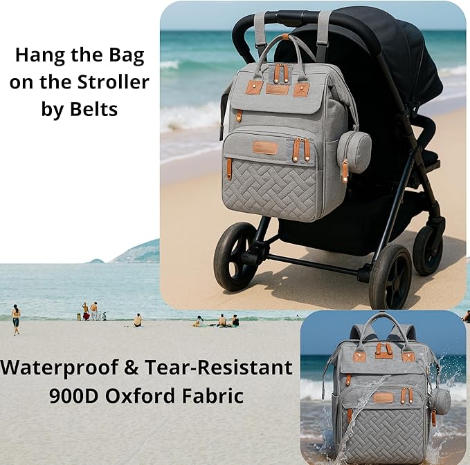 Baby Diaper Bag with Changing Station, Waterproof Diaper Bag Backpack for Mom/Dad, Baby Shower Gifts, w/USB Charging Port, Insulated Bottle Holders & Pacifier Case, XL Storage Backpack, Grey