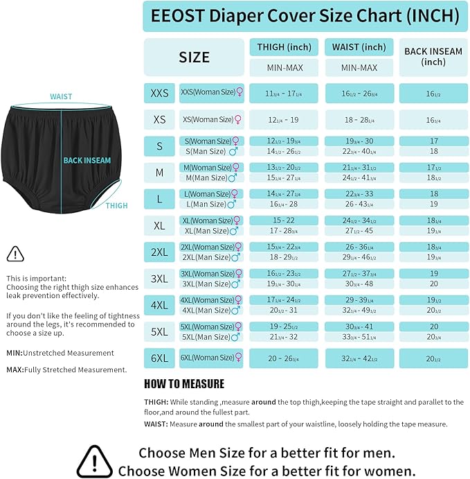 Adult Diaper Cover for Incontinence Noiseless Leak-Protection Underwear Plastic Pants Over Diapers Waterproof Rubber Pants (Black, X-Small)