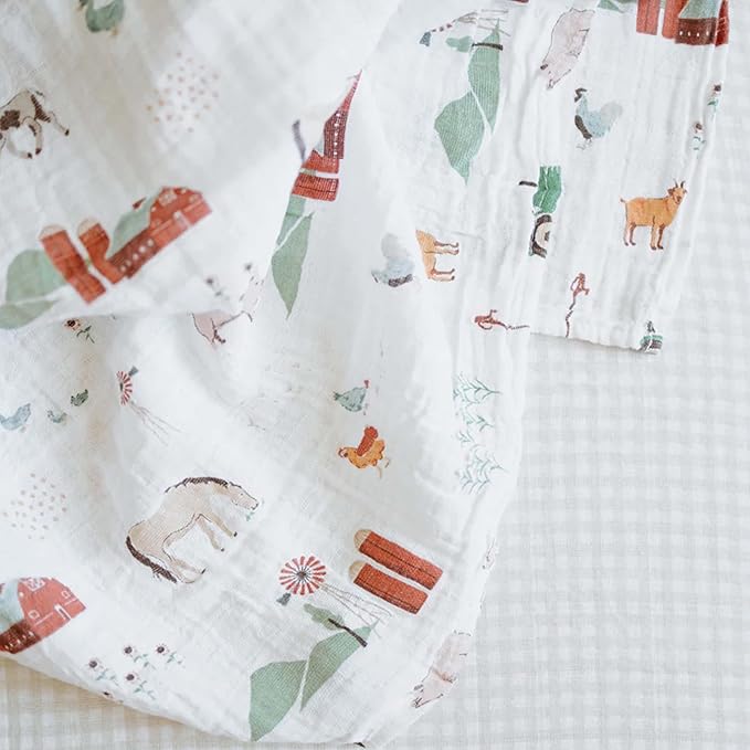 Little Unicorn Premium Cotton Swaddle Baby Blanket | Breathable Fabric | for swaddling, Play, Nursing & More (Farmyard)