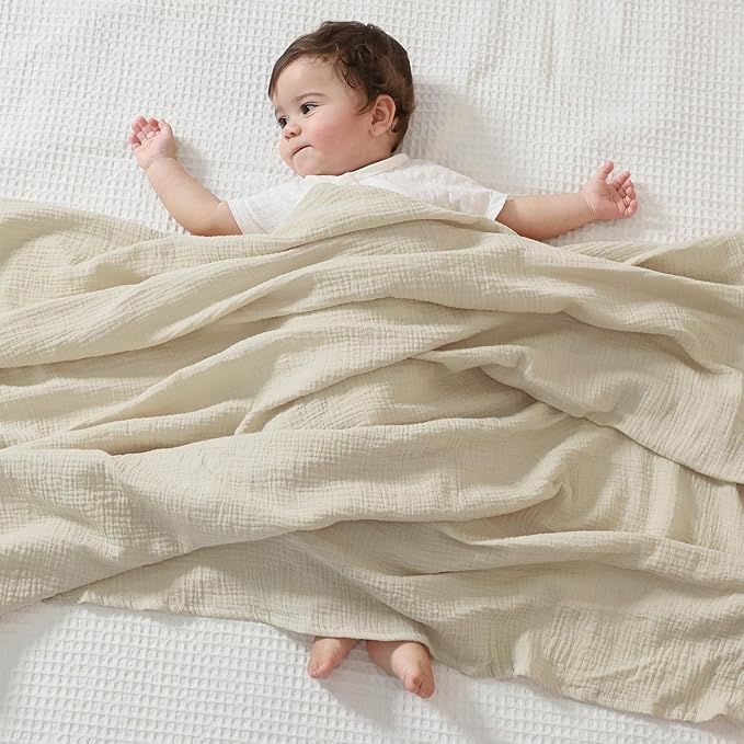 JELLYMONI Muslin Swaddle Blankets for Unisex, 2 Pack Newborn Receiving Blanket, Large 47 x 47 inches Soft Breathable Muslin Baby Blanket for Newborn Boys & Girl
