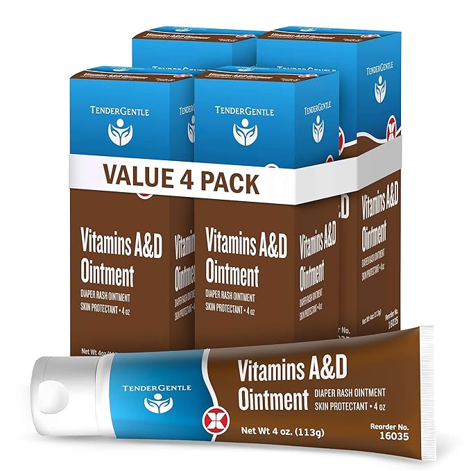 Vitamin A&D Ointment for Baby Diaper Rashes - 4 oz Tube, 4 Pack - A and D Ointment for Adults, Seniors, and Babies