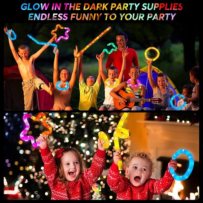 24 PCS LED Pop Tubes, Light Up Glow Tubes, Glow in the Dark Party Supplies, Sensory Toys Birthday Party Favors for Kids, Light Up Toys