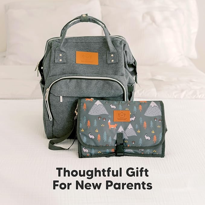 KeaBabies Portable Diaper Changing Pad - Large Waterproof Baby Changing Mat, Compact Travel Diaper Clutch, Functional Pockets Fit Newborn Essentials, Wipeable & Padded Baby Changer (Woods)