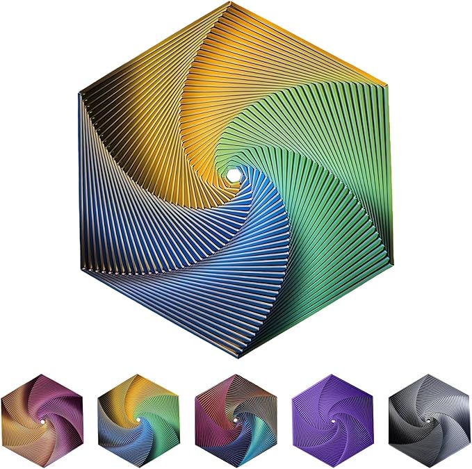 Fractal Fidget Hexagon-3D Printed Hexagon Fidget Toy, Infinity Cube Sensory Toys for Adults, Desk Spinning Toy, Hexagon Spiral Visual Fingertip Toys for Stress Anxiety (5.75in) (Yellow-Green-Blue)