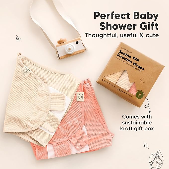 3-Pack Organic Swaddles for Newborns, Baby Sleep Sacks 0-3 Months - Baby Swaddle Wrap, Newborn Wearable Blanket, Infant Sleep Sack for Girls, Boys, Soft & Snug, Large Hook & Loop Closure (Salmon)