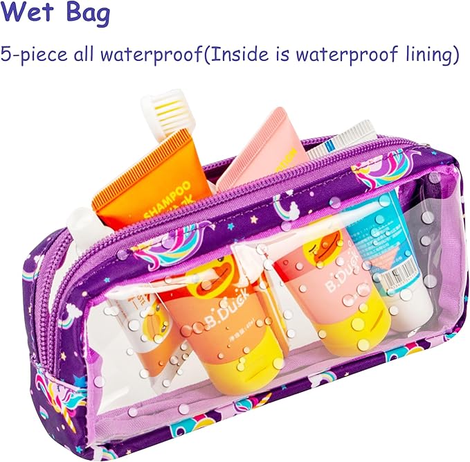 TSA Approved 5-Piece Diaper Bag Organizer Pouch Set Clear Waterproof TPU Kids Toiletry Storage Set Travel Packing Clutch Cube Bags for Baby Nursing