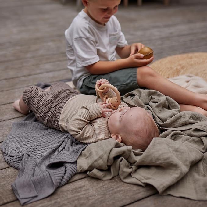 Knitted Organic Cotton Baby Blanket- Swaddle Blanket, 30" x 40" Soft Receiving Blanket for Newborn (Ribbed-Cloud Grey)