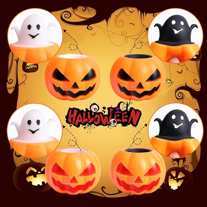 Tlswshsy 12 Pcs Halloween Pumpkin Squishy Toy, 2 Colors Pumpkin Relieve Stress Fidget Toys, Squeeze Sensory Ghost Toys for Halloween Party Decoration Trick or Treat Office Toy