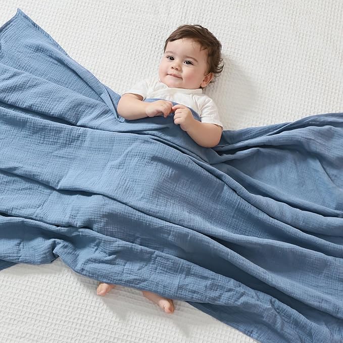 JELLYMONI Muslin Swaddle Blankets for Unisex, 2 Pack Newborn Receiving Blanket, Large 47 x 47 inches Soft Breathable Muslin Baby Blanket for Newborn Boys & Girl