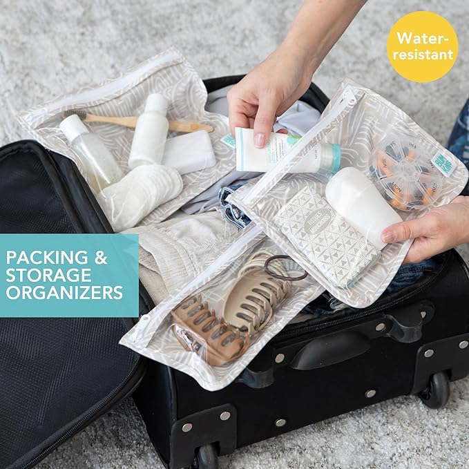 Bumkins - Waterproof Wet Bag, Wet/Dry Clutch & Clear Travel Bags - For Beach, Baby, Travel, Cloth Diapers, Pump Parts, Pool, Gym, Toiletries - Reusable & Easy to Clean - Boho Beige - 5 Pack