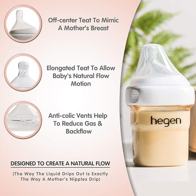 hegen Baby Bottles- Anti Colic Baby Bottles Wide Neck- Breastfeeding System 11 oz with Fast Flow Teats