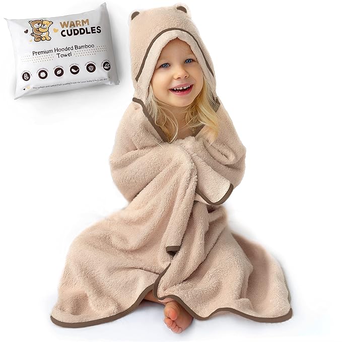 Premium Toddler Towels with Hood - Extra Soft Rayon from Bamboo Toddler Bath Towel (Beige)