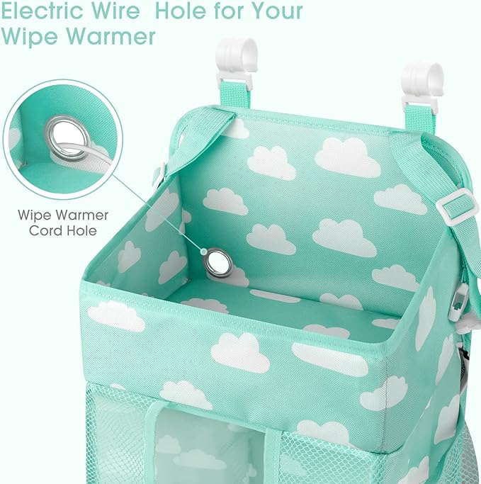 Maliton Hanging Diaper Caddy Organizer - Diaper Stacker Organizer for Changing Table, Crib, Playard & Nursery Organization Diaper Holder Baby Shower Gifts for Newborn (Blue-Green)