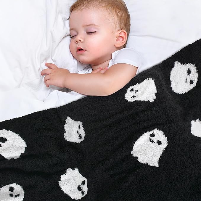 Halloween Decor Soft Baby Blanket Cozy Swaddling Blanket for Newborn Nursery Kids 30x40 Inch Black Ghost