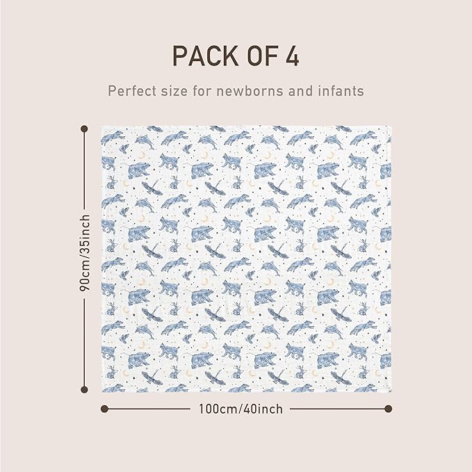 GLLQUEN BABY Muslin Swaddle Blankets 4-Pack Breathable Receiving Blankets (35" x 40") Soft Baby Blankets for Girls and Boys Newborn Essentials Muslin Burp Cloths Swaddle Wrap Baby Gift(Cosmos)
