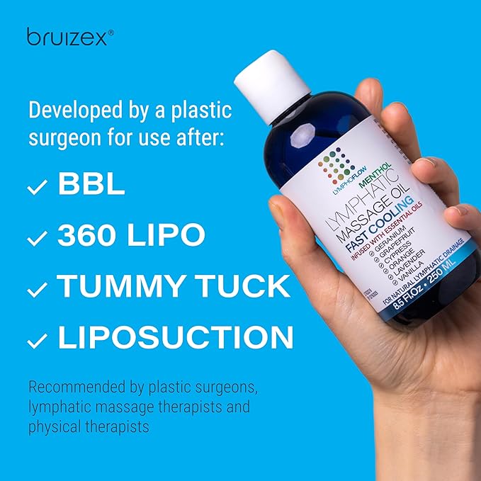 Arnica with Cooling Menthol Lymphatic Drainage Massage Oil & Fibro Roller Lymphatic Drainage Massage Roller Ball Bundle, for Relief, Manual Lymph Drainage & Post Surgery Recovery