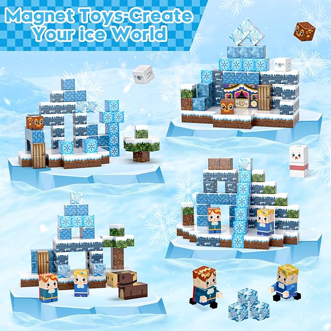 100pcs Magnetic Blocks, Magnetic Blocks for Kids Ages 4-8, Magnetic Cubes Sets for Frozen Princess Castle Build, Stacking Magnets for Kids, Birthday Gifts for Boys and Girls Age 3+ Years Old